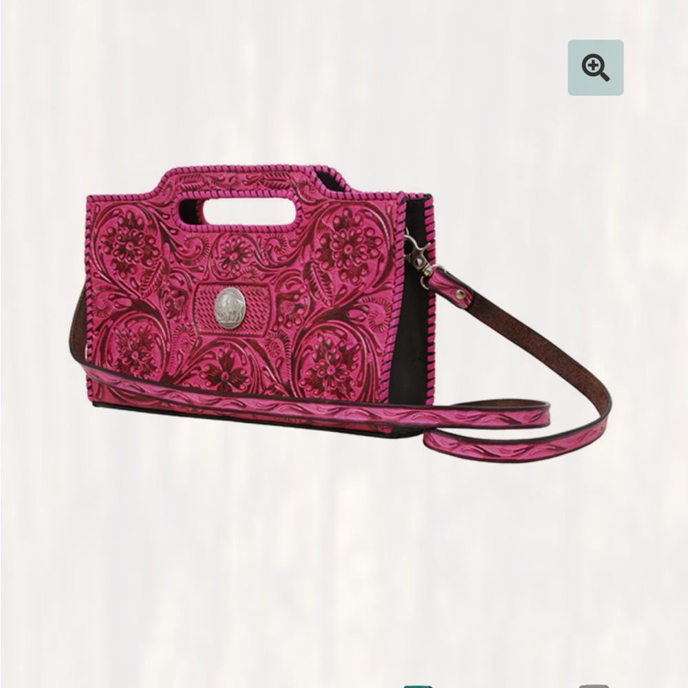 Pink Floral Embossed Leather Handbag
